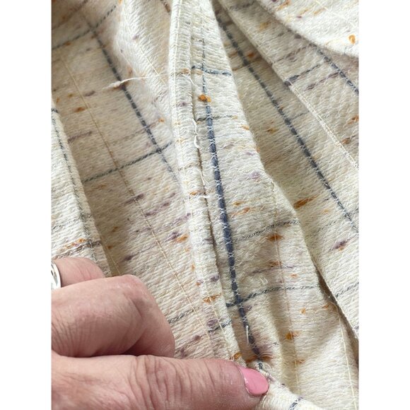 Vintage 1970s pleated curtain, beige brown blue geometric pattern, per panel - Picture 8 of 10